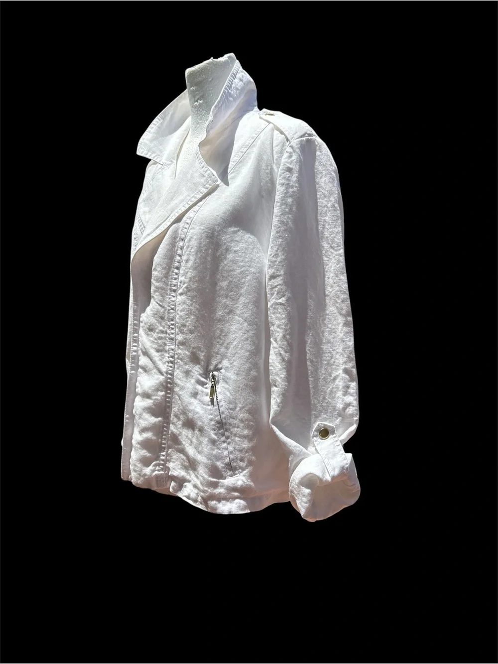 Chico's Linen Blazer Jacket White Epaulets